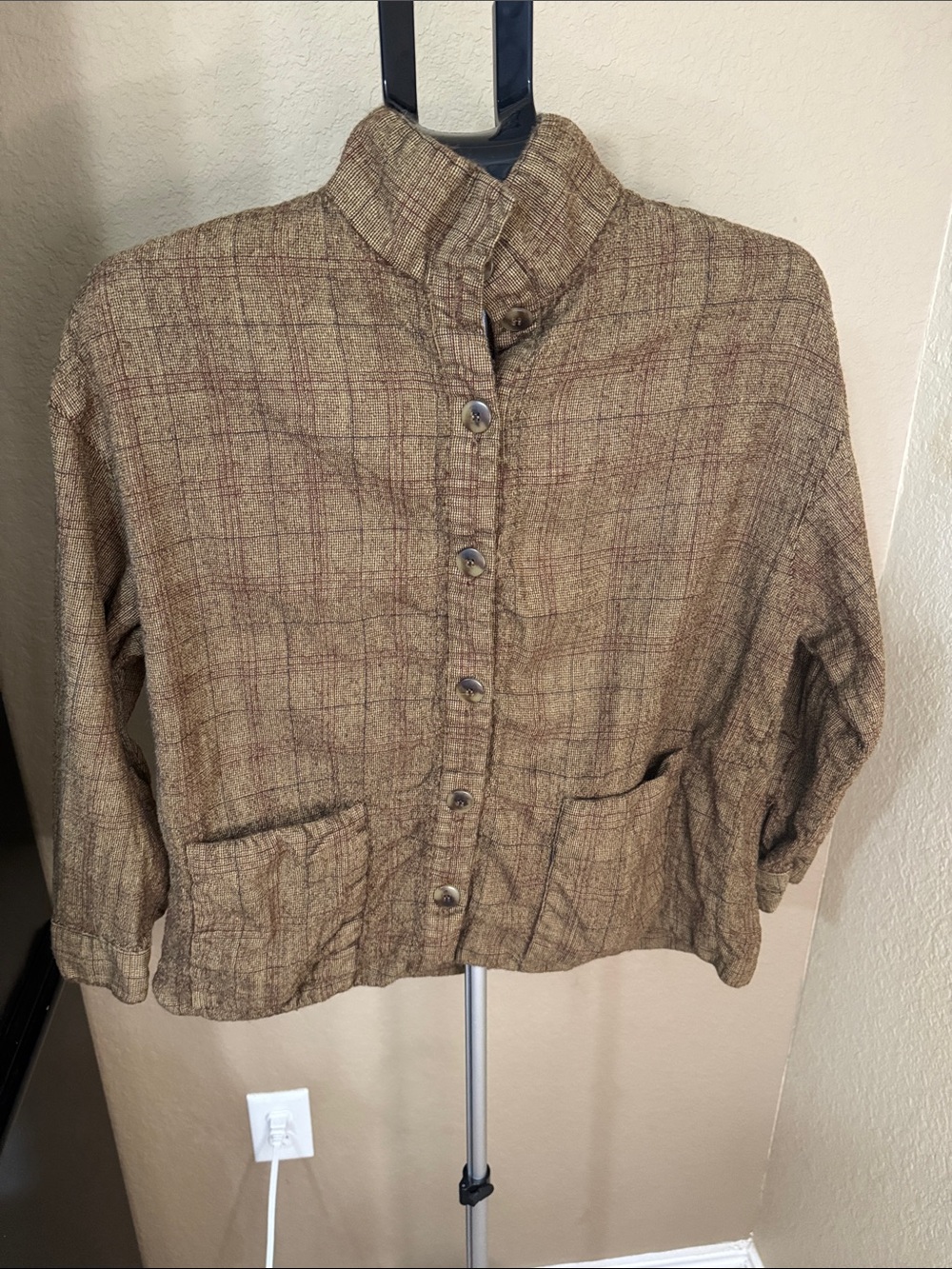 Linda Allard for Ellen Tracy Brown Plaid Button-Front Jacket